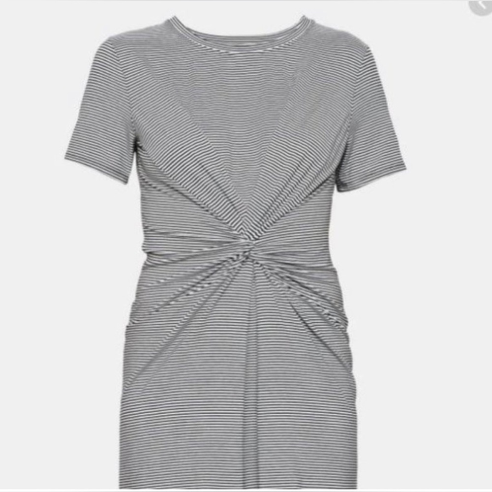 Theory Women’s Black & White Rubic Stripe Knot Tee Dress - Size Small